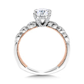 Oval-Cut, Stackable, Two-Tone & Milgrain-Beaded Hidden Halo Diamond Engagement Ring